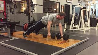 Rotational Renegade Rows with Eccentric Isometrics 100 Pound Dumbbells [upl. by Yblehs]