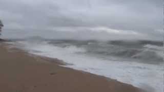 Hurricane Sandy Caumsett State Park Beach at low tide morning of the storm [upl. by Layol]