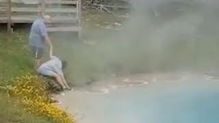 Yellowstone visitor ignores warnings and dips hand into burning hot pool [upl. by Masterson]