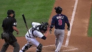 Umpire gets hit in the mask with flying bat [upl. by Avram369]