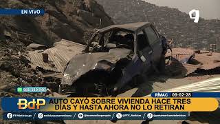 Aún no retiran auto que cayó sobre vivienda en el Rímac tras tres días del accidente [upl. by Bouldon]