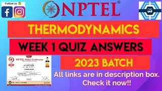 Thermodynamics Week 1 Quiz Assignment Solution  NPTEL 2023  SWAYAM [upl. by Oirretna]