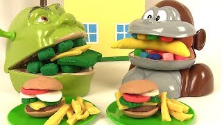 Shrek et le Singe Mangent Menu Hamburger Frites Play Doh [upl. by Ellevehs]