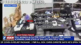 CAUGHT Surveillance footage shows GA poll worker scanning the same batch of ballots MULTIPLE times [upl. by Milzie]