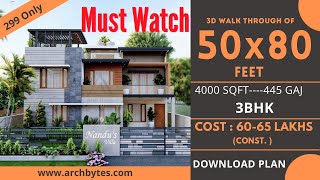 50x80 House Design 3D  4000 Sqft  445 Gaj  4 BHK  Duplex House  Swimming Pool  15x24 Meters [upl. by Nero9]