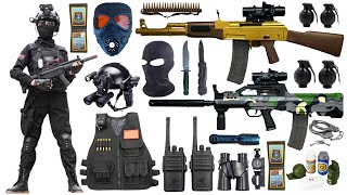 Open box special police weapon toy set gold AK47 rifle Type 95 assault rifle tactical helmet [upl. by Cass]