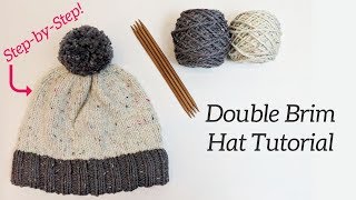 Double Brim Hat Tutorial StepbyStep  Knitting House Square [upl. by Acalia]