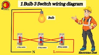 1 Bulb 3 Switches wiring Diagram [upl. by Ielerol]