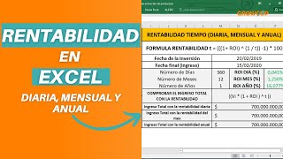 🎯 EXCEL  Cómo CALCULAR la RENTABILIDAD de una INVERSIÓN diaria mensual y anual  2021 ⌛ [upl. by Brasca]