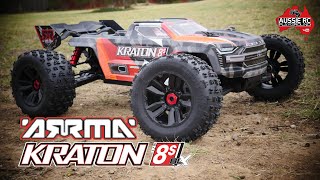 Arrma kraton 8s speed run with XLX2 800kv 3439 gearing how fast will it be [upl. by Dnomhcir677]