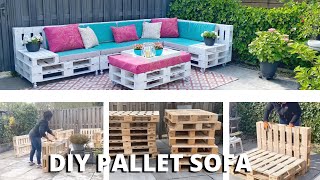 DIY PALLET FURNITURE  How To Build A Pallet Patio Set  Backyard Make over  Under € 125 [upl. by Tersina462]