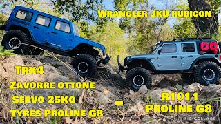 HuangBo HB R1011 Beluga 20 Jeep Wrangler JkU Rubicon vs Tracxas Trx4 [upl. by Spratt]