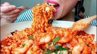 ASMR Cheesiest Shrimp Fusilli Bucatini Pasta Noodles 🍝🦐🧀 No Talking suellASMR [upl. by Ferdinana]