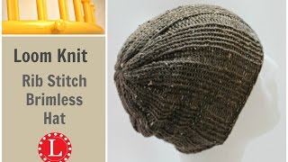 Loom Knit Hat Rib Stitch Slightly Slouchy Brimless Beanie for Men and Women Round loom project [upl. by Gnat570]