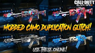 BO3 GLITCHES INSANE MODDED CAMO DUPLICATION GLITCH HOW TO GET amp DUPE THEM Unreleased Camos [upl. by Ahtram]