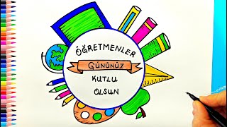 Öğretmenler Günü Resmi Çizimi  Öğretmenler Günü Kartı Yapımı  Kolay Çizimler Teachers Day Drawing [upl. by Hannazus]