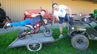 Hudson Hauls Kids Motorcycle with Army Truck  Tractors for kids [upl. by Aenal607]