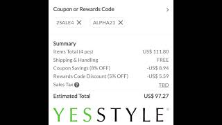 Yesstyle coupon code 2SALE4  Yesstyle rewards code ALPHA21 [upl. by Shoifet]