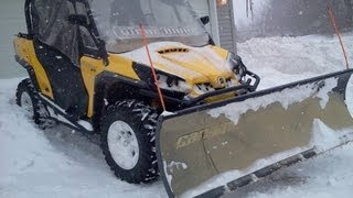 Plowing Snow With CanAm Commander 1000  Winter Storm Nemo  Maine Blizzard 2013 [upl. by Eniar]