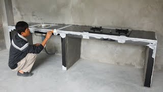 Construction amp Installation Kitchen Table Concrete Super LoadBearing With Ceramic Tiles [upl. by Reeta]