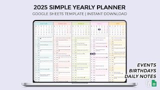 2025 Simple Yearly Planner Events Birthdays amp Daily Notes  Google Sheets Template [upl. by Alidia219]