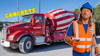 Concrete Trucks with Handyman Hal  Concrete Mixer Trucks for Kids [upl. by Nalac415]