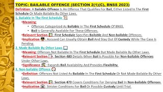 BAILABLE OFFENCE  SECTION 21C BNSS  LECT  NOTES  law llb LAWSCHOOL2021 LawsWithTwins [upl. by Atiras]