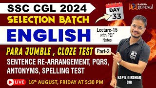 PARA JUMBLE CLOZE TEST PARTII  SSC CGL SELECTION BATCH  ENGLISH BY KAPIL GIRDHAR SIR ssc [upl. by Palmer]