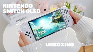 Nintendo Switch OLED Aesthetic Unboxing  cute accessories amp Zelda Tears of The Kingdom 🍃🌸 ASMR [upl. by Acinorehs]