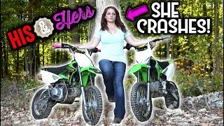 HIS amp HERS PIT BIKES  KLX110L  Jumps Crashes Wheelies amp More [upl. by Ettelimay]