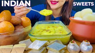 ASMR INDIAN SWEETS  RASMALAI  GULAB JAMUN  SPONGY RASGULLA  KAJU KATALI  EATING VIDEO  MUKBANG [upl. by Rol446]