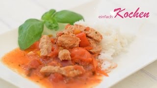 Rezept Paprika Gulasch vegan mit Soja Schnetzeln  einfachKochen [upl. by Adlev716]