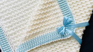 Manta para bebe tejida a crochet con orilla y punto HERMOSO y SUPER FACIL crystal waves [upl. by Zorana]