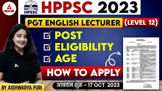 HPPSC PGT English Lecturer Vacancy 2023  HPPSC PGT Vacancy 2023 Posts Eligibility amp Age Limit [upl. by Inaniel302]