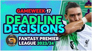 FPL GAMEWEEK 17 FINAL DEADLINE DECISIONS  HAALAND OUT  Fantasy Premier League Tips 202324 [upl. by Kentigera]