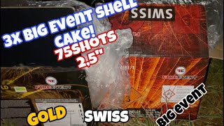 BIG EVENT FIREEVENT 3x SHELL CAKE GOLD SWISS BIG 25” 75 SHOTS [upl. by Hsinam331]