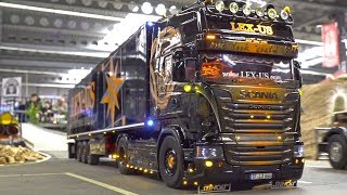 Mega RC TRUCK ACTION SCANIA MAN ACTROS VOLVO SCALEART TAMIYA MODELLING ERFURT [upl. by Juieta]