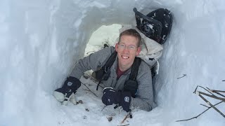 Camping Under the Snow in Survival Shelter [upl. by Jacoby675]