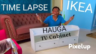 Time lapse tutorial of the unboxing and installing the HAUGA TV television cabinet from IKEA [upl. by Marston410]