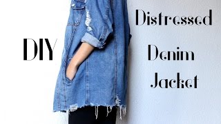 DIY Distressed Denim Jacket  Ripped Bottom Easy Tutorial  CillasMakeup88 [upl. by Fairlie274]