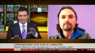 Lutz Pfannenstiel on Robert Lewandowski five goals v Wolfsburg  on BBC World News Sport Today [upl. by Jos]