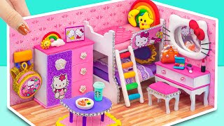 DIY Miniature House ❤️ Building Hello Kitty Pink Bedroom with Bunk Bed Makeup Set from Polymer Clay [upl. by Fulvia]