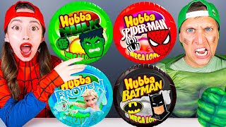 Mystery GIANT Hubba Bubba Challenge 풍선껌 푸드 챌린지 Superhero Mukbang by KIKIMO [upl. by Mattland]