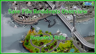 The Sims 4  SAVE FILE RESIDENTS OVERVIEW  San Sequoia Hopewell Hills [upl. by Zarah]