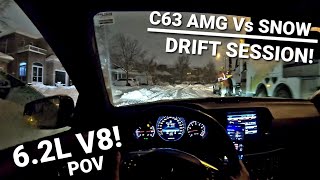 Mercedes C63 AMG WINTER DRIFT SESSION  Night Drive POV [upl. by Ikey526]