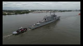 USS Vicksburg CG69 4K Drone Video  Enroute to Philadelphia Naval Shipyard 90624 [upl. by Way127]