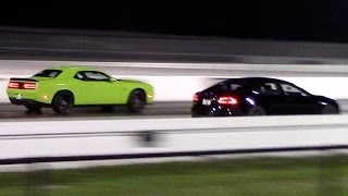 Tesla Model S P85D vs Dodge Challenger Hellcat 14 Mile Drag Racing Rematch [upl. by Cartie954]