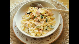 Creamy farfalle bowtie pasta with smoked salmon and zucchini [upl. by Kinson]