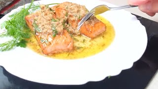 Lachs mit Haut braten mit SenfButter Soße Abendessen Ideen schnell und einfach Saftiger Lachs [upl. by Wolsky]