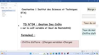 Comptabilité Analytique Rappel de Formule Coût Variable [upl. by Ynots]